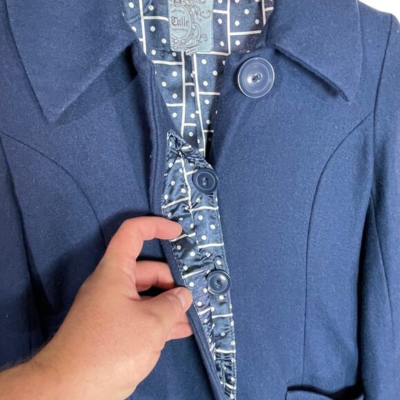 ANTHROPOLOGIE TULLE Women’s Blue Washable Wool Blend Overcoat Small - Picture 3 of 6